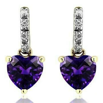 Heart Amethyst Earrings with Diamond Accent 14KT Gold