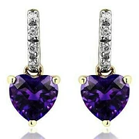 Heart Amethyst Earrings with Diamond Accent 14KT Gold