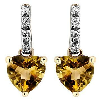 Heart Citrine Earrings with Diamond Accent 14KT Gold