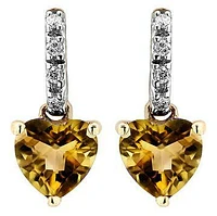 Heart Citrine Earrings with Diamond Accent 14KT Gold