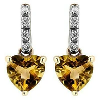 Heart Citrine Earrings with Diamond Accent 14KT Gold