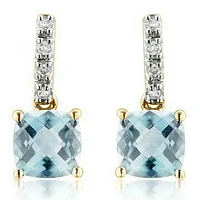 Cushion Aquamarine Earrings with Diamond Accent 14KT Gold