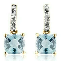 Cushion Aquamarine Earrings with Diamond Accent 14KT Gold