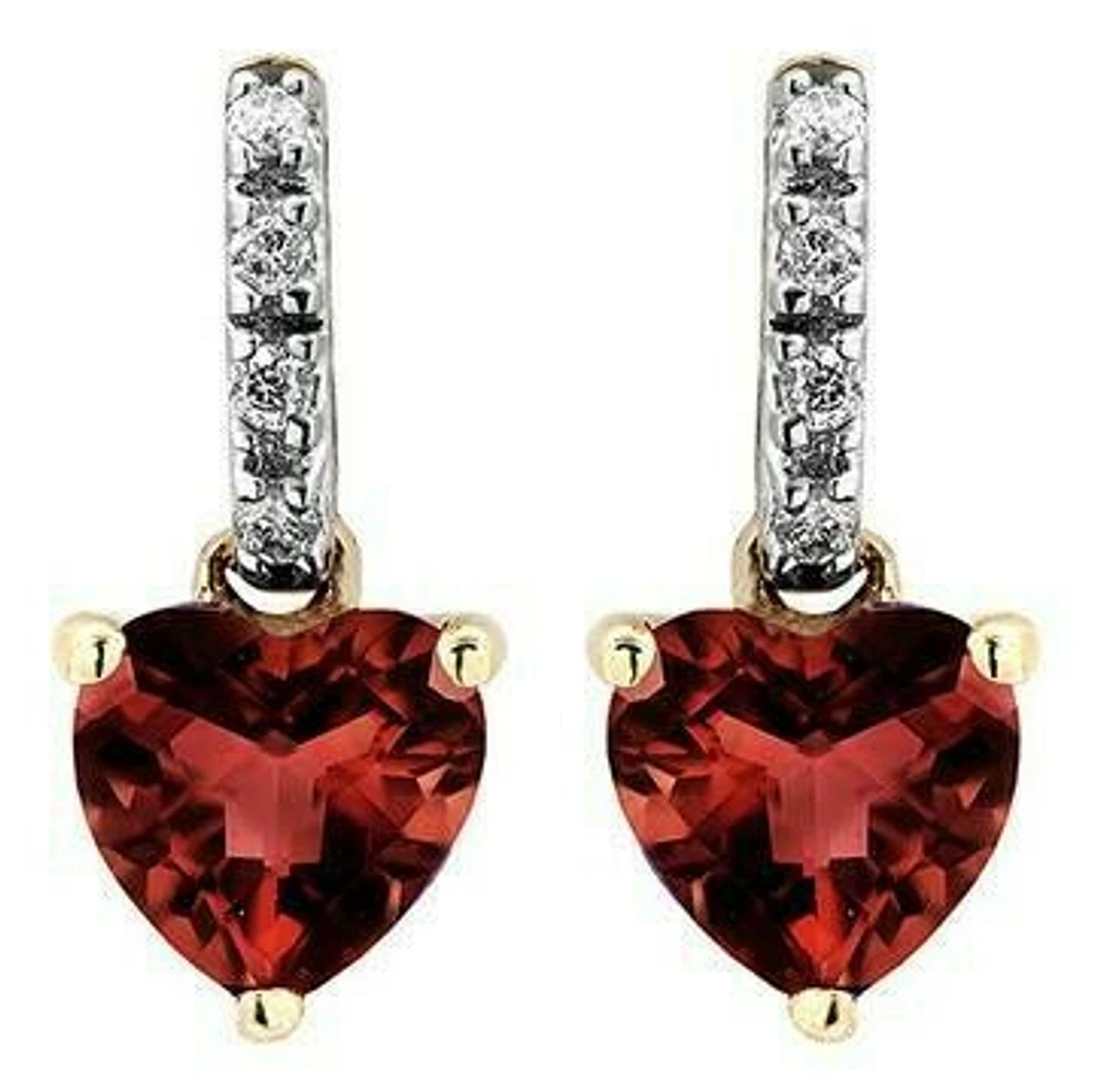 Heart Garnet Earrings with Diamond Accent 14KT Gold