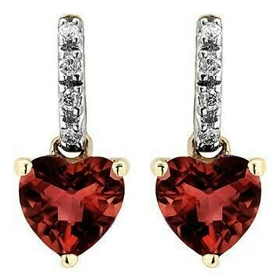 Heart Garnet Earrings with Diamond Accent 14KT Gold