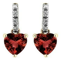 Heart Garnet Earrings with Diamond Accent 14KT Gold