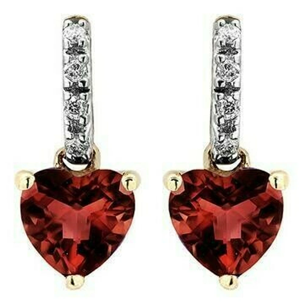 Heart Garnet Earrings with Diamond Accent 14KT Gold