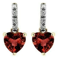 Heart Garnet Earrings with Diamond Accent 14KT Gold