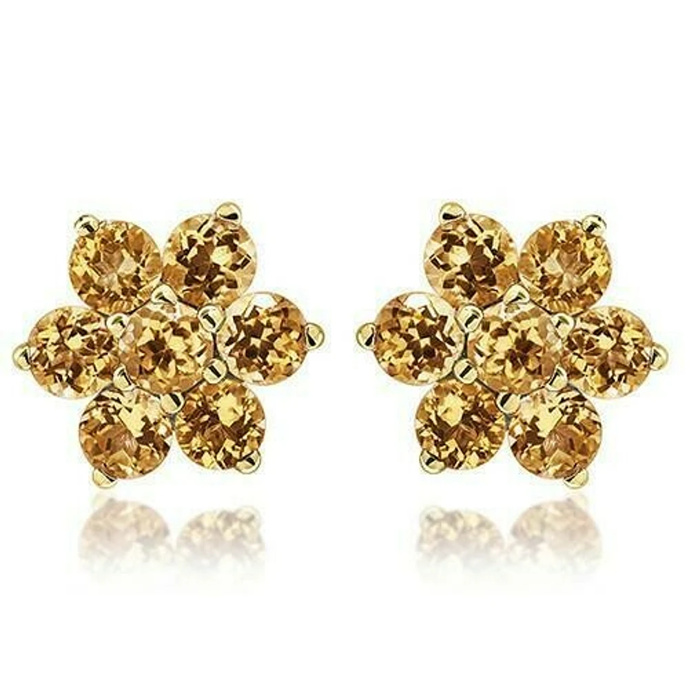 Floral Cluster Citrine Stud Earrings 14KT Gold