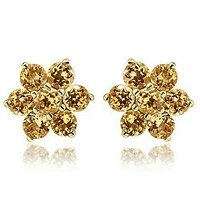 Floral Cluster Citrine Stud Earrings 14KT Gold