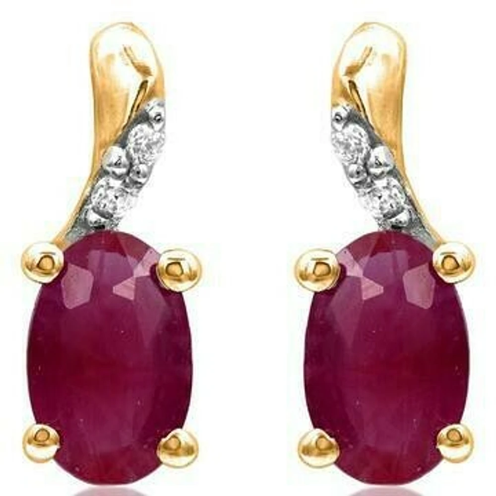 Oval Ruby Earrings with Diamond Accent 14KT Gold