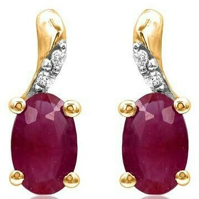 Oval Ruby Earrings with Diamond Accent 14KT Gold