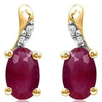 Oval Ruby Earrings with Diamond Accent 14KT Gold