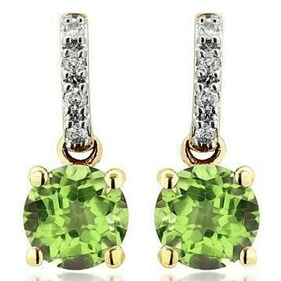 Peridot Earrings with Diamond Accent 14KT Gold