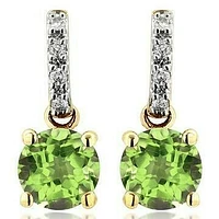 Peridot Earrings with Diamond Accent 14KT Gold