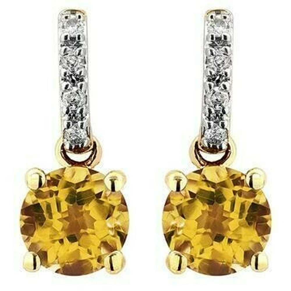 Citrine Earrings with Diamond Accent 14KT Gold