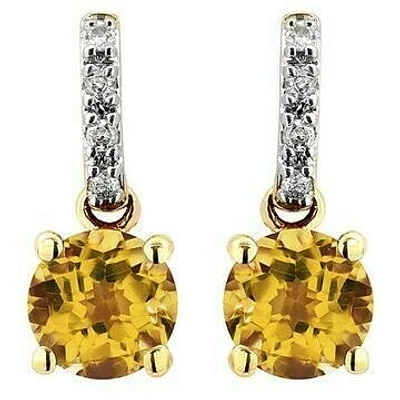 Citrine Earrings with Diamond Accent 14KT Gold