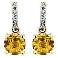 Citrine Earrings with Diamond Accent 14KT Gold