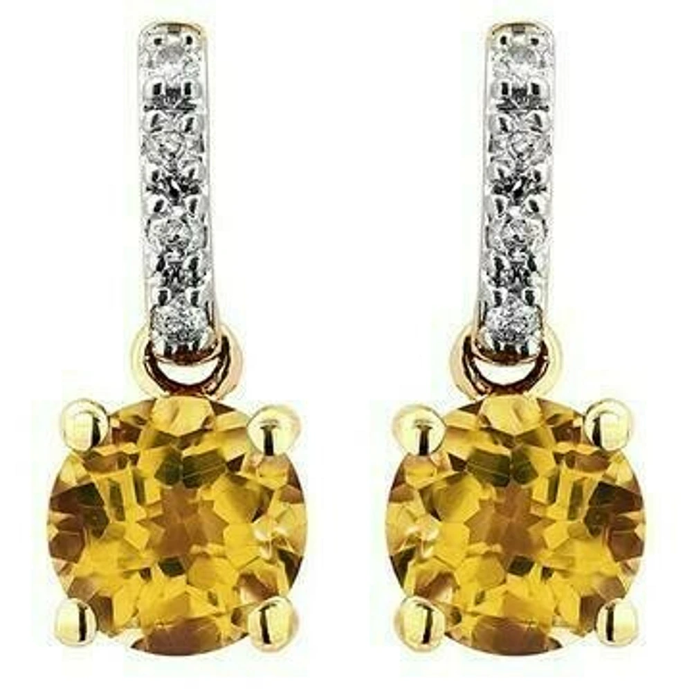 Citrine Earrings with Diamond Accent 14KT Gold