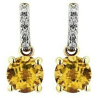 Citrine Earrings with Diamond Accent 14KT Gold