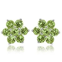 Floral Cluster Peridot Stud Earrings 14KT Gold