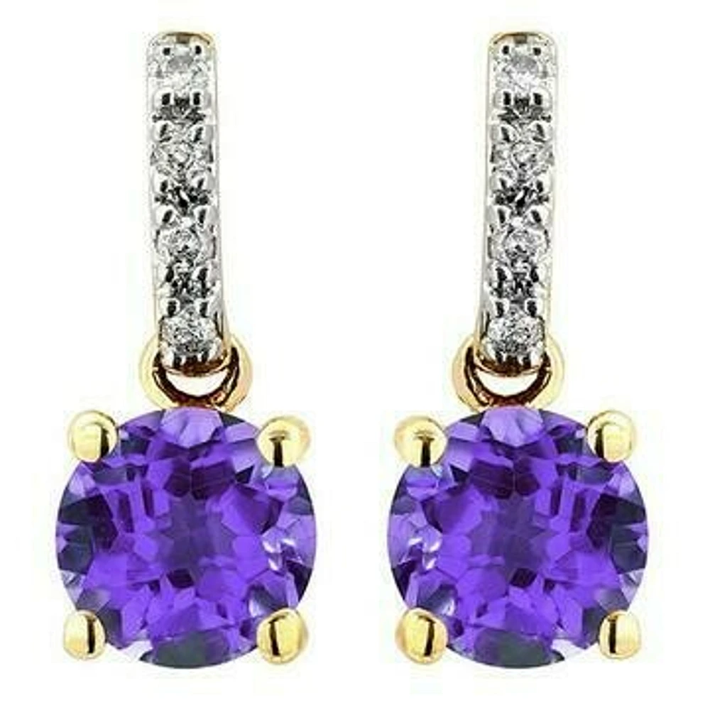 Amethyst Earrings with Diamond Accent 14KT Gold