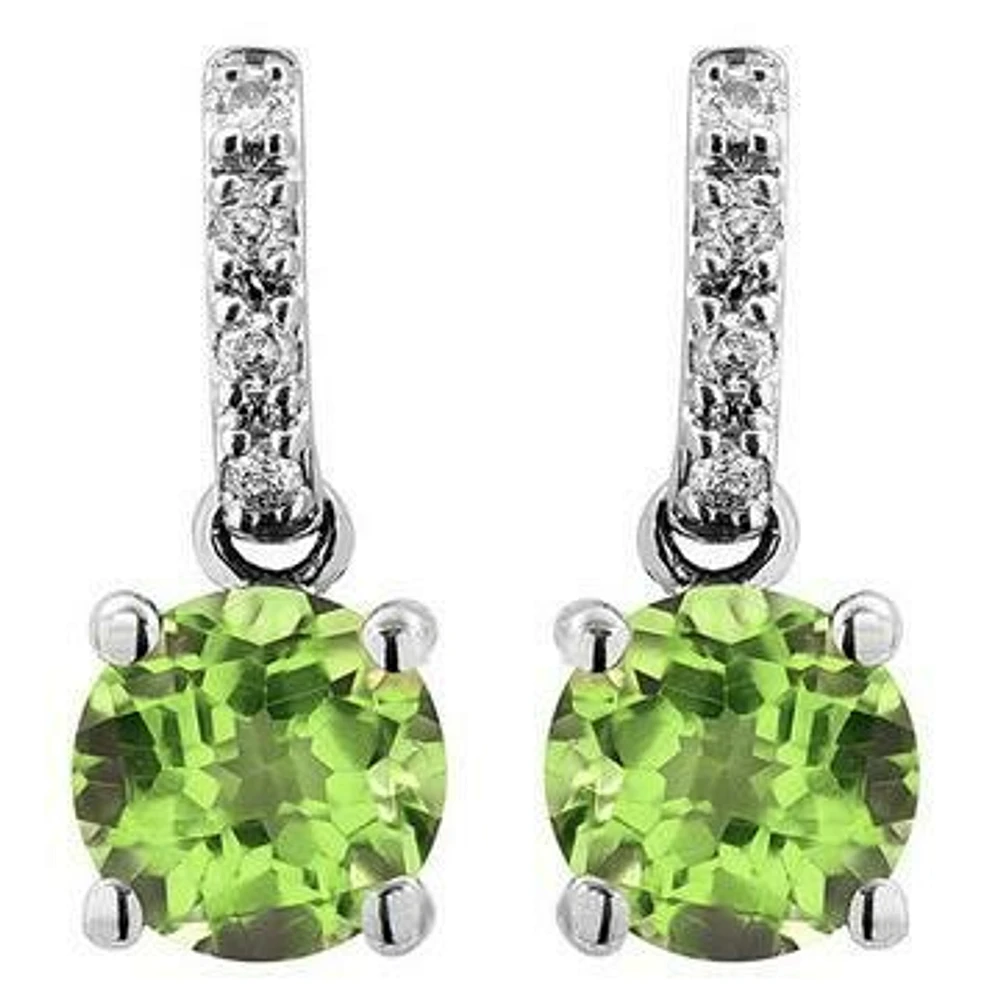 Peridot Earrings with Diamond Accent 14KT Gold