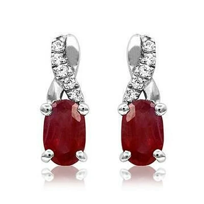 Oval Ruby Infinity Stud Earrings with Diamond Accent 14KT Gold