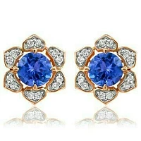 Floral Tanzanite Stud Earrings with Diamond Frame 14KT Gold