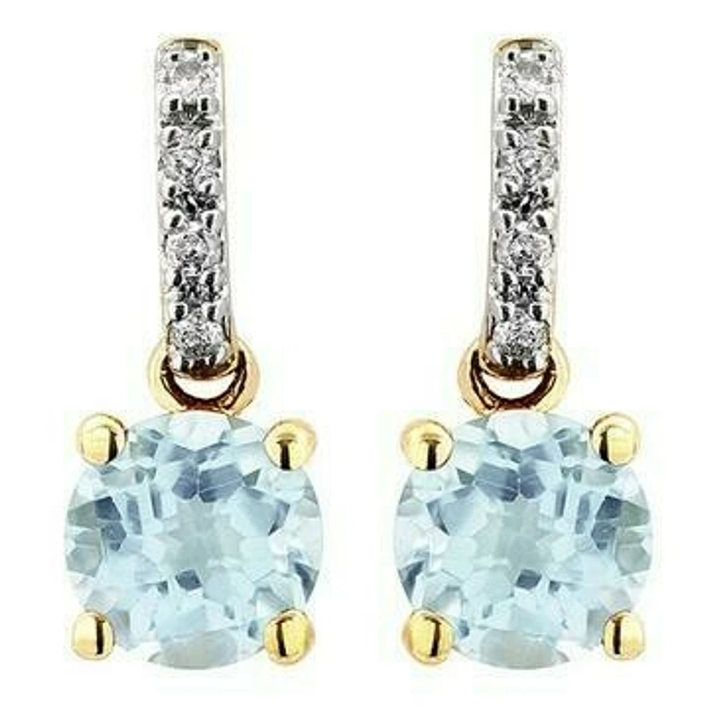 Aquamarine Earrings with Diamond Accent 14KT Gold