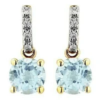 Aquamarine Earrings with Diamond Accent 14KT Gold