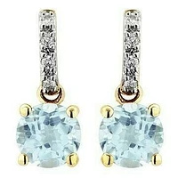 Aquamarine Earrings with Diamond Accent 14KT Gold