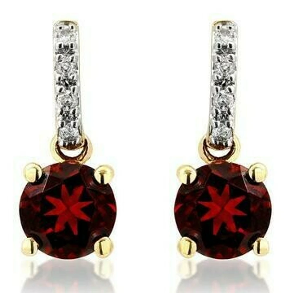 Garnet Earrings with Diamond Accent 14KT Gold