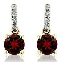 Garnet Earrings with Diamond Accent 14KT Gold