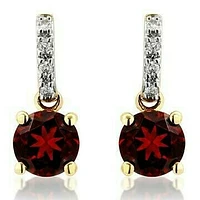 Garnet Earrings with Diamond Accent 14KT Gold