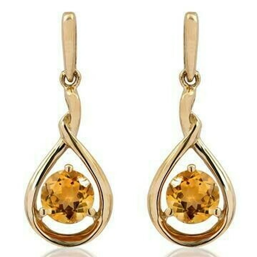 Citrine Dangle Teardrop Earrings 14KT Gold