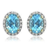 Oval Topaz Stud Earrings with Diamond Frame 14KT Gold