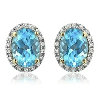 Oval Topaz Stud Earrings with Diamond Frame 14KT Gold