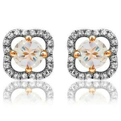 Clover Morganite Stud Earrings with Diamond Frame 14KT Gold