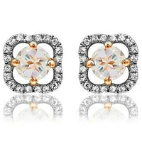 Clover Morganite Stud Earrings with Diamond Frame 14KT Gold