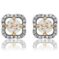 Clover Morganite Stud Earrings with Diamond Frame 14KT Gold