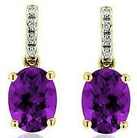 Oval Amethyst Earrings with Diamond Accent 14KT Gold