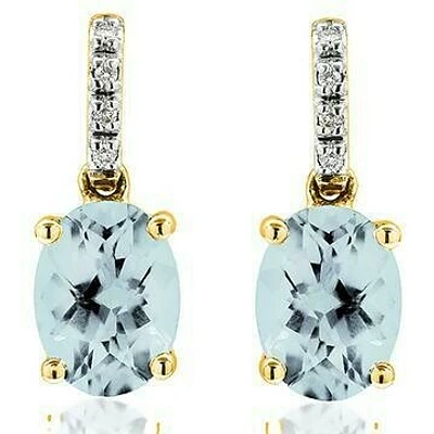 Oval Aquamarine Earrings with Diamond Accent 14KT Gold