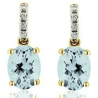 Oval Aquamarine Earrings with Diamond Accent 14KT Gold