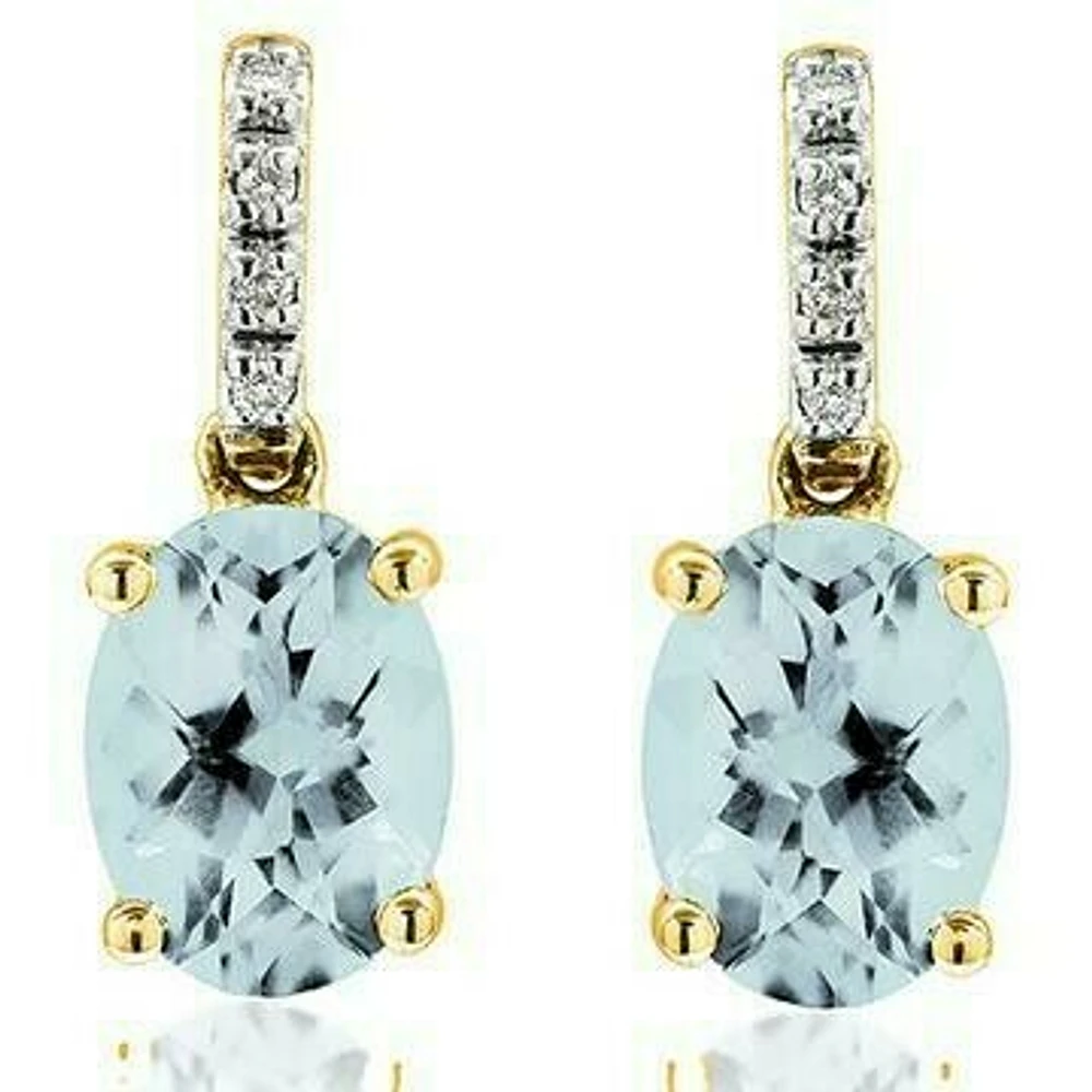 Oval Aquamarine Earrings with Diamond Accent 14KT Gold