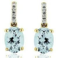 Oval Aquamarine Earrings with Diamond Accent 14KT Gold