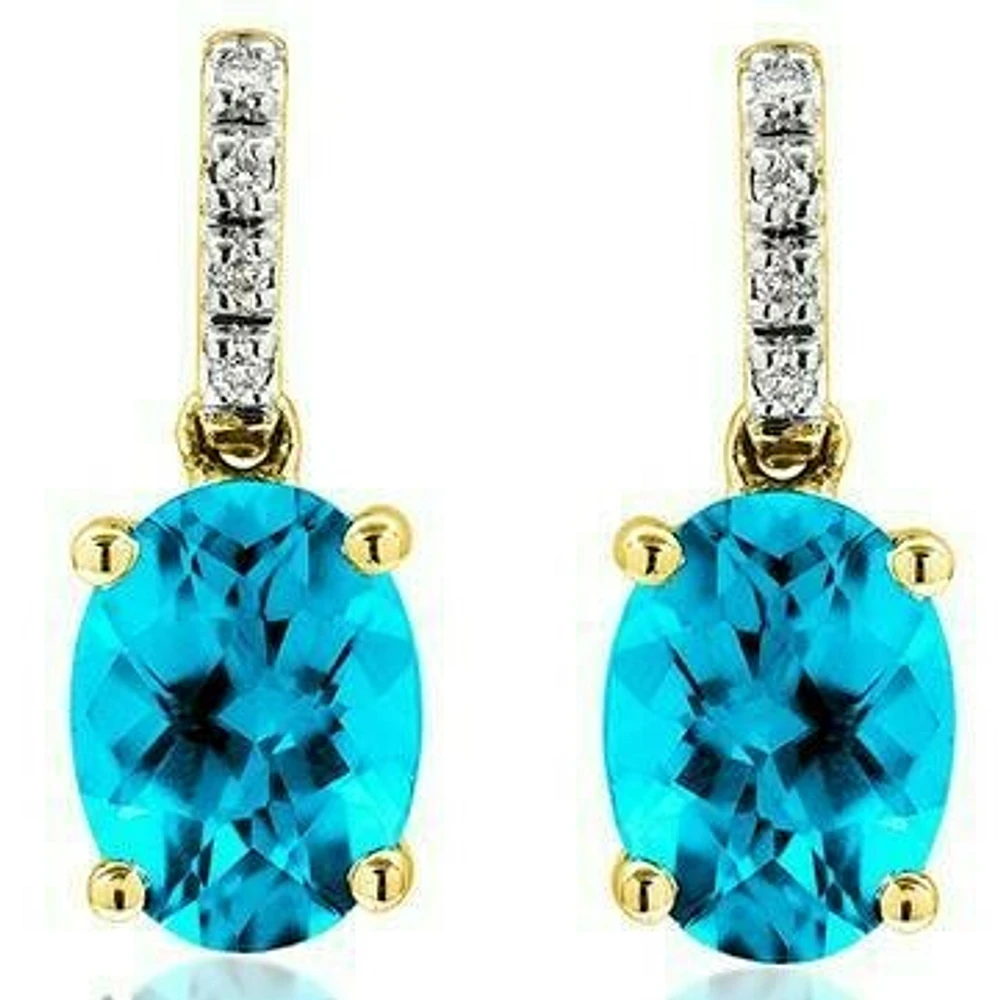 Oval Topaz Earrings with Diamond Accent 14KT Gold