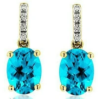 Oval Topaz Earrings with Diamond Accent 14KT Gold