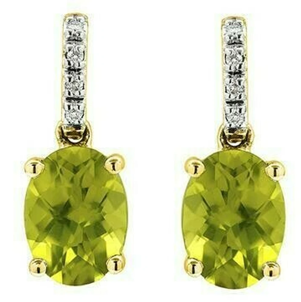 Oval Peridot Earrings with Diamond Accent 14KT Gold