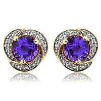 Amethyst Whirl Stud Earrings with Diamond Frame 14KT Gold